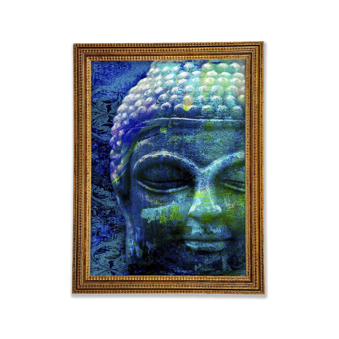 Retro Blau Grün Buddha - Druck