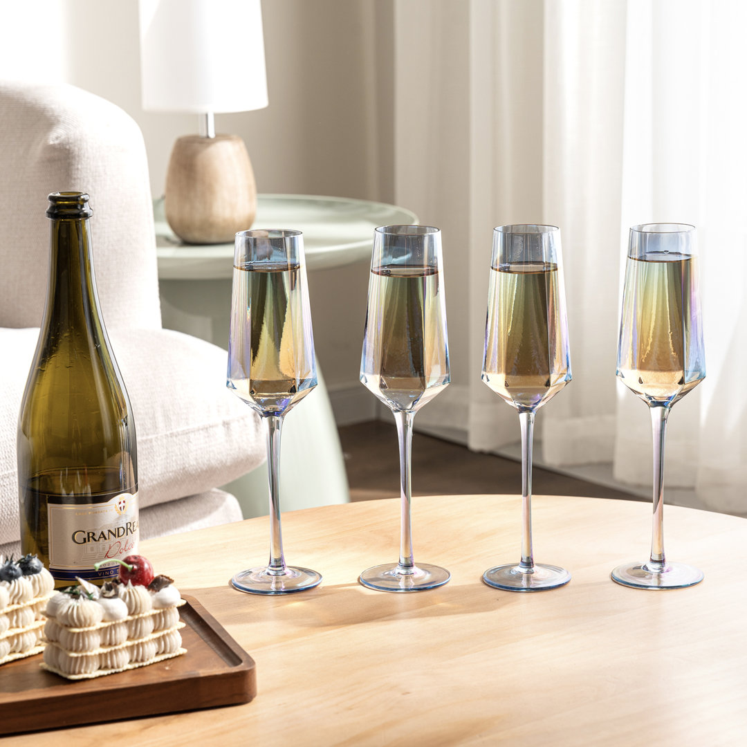 4-Piece Blue Champagne Flute Glasses Set (Set of 4) Mercer41