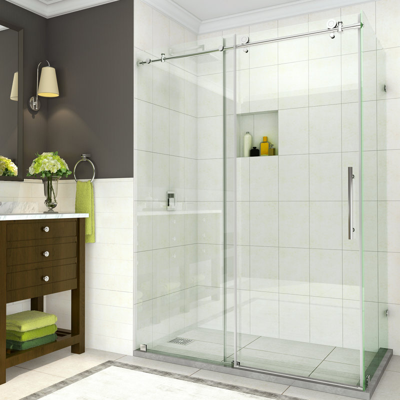 Coraline 56" - 60" W x 33.875" D x 76" H Frameless Sliding Shower Enclosure, Chrome
