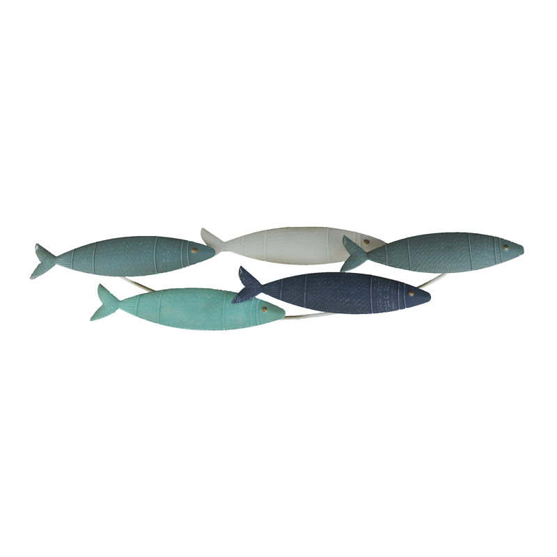 Blue and White Metal Coastal Fish Wall Sculpture 34 Inch