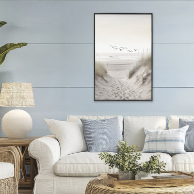 «Seagulls over Sandy Footprints», giclée encadrée, design par Decent Exposures