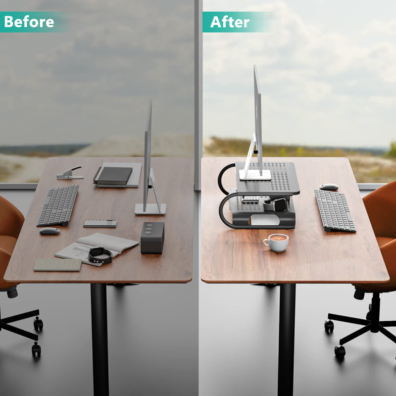 Monitor Stand Riser, Computer Desktop Stand Riser Holder, Vented Metal 2 Tier Desk Shelf