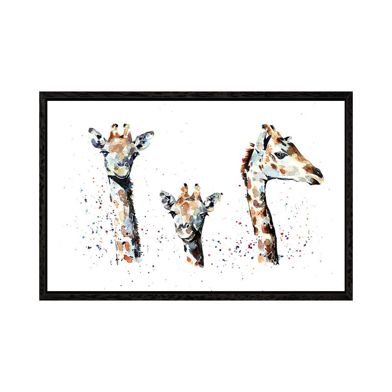 Tres Amigos Giraffees - Painting on Canvas, Black Framed, 101.6 cm H x 66.04 cm W
