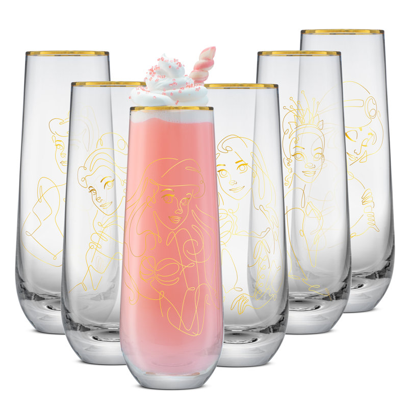 Princess Sketch Art Stemless Flutes, 7oz (set of 6)
