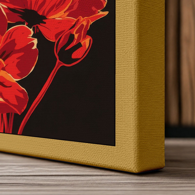 Vibrant Red Blooms Botanical - Wrapped Canvas, 18x12 - 45.7 x 30.5 cm, Ochre Border