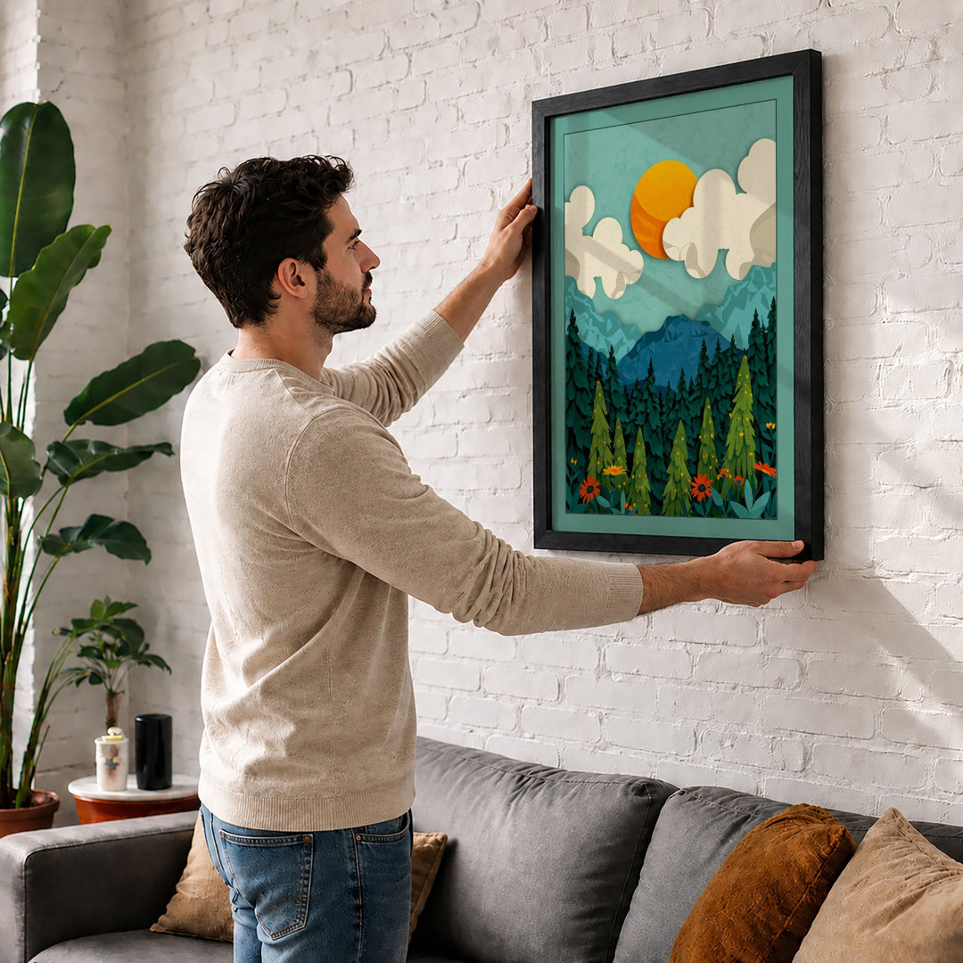 Mountains Under Morning Sun Scandinavian - Framed Print