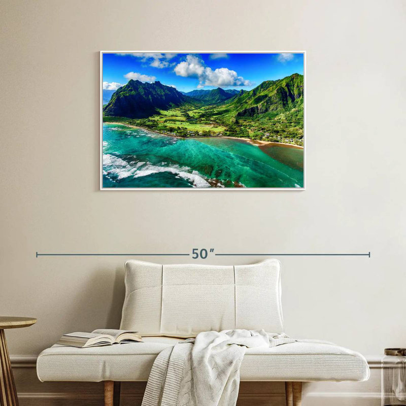 Paysage côtier de Kualoa, Cadre flottant blanc, 37 po x 25 po