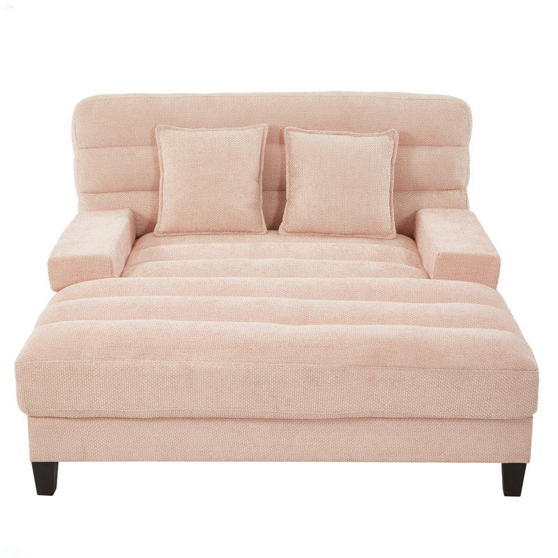 Modern Chaise Lounge Sofa 57.1" Sofa Bed Chenille Upholstered Lounge Sofa Chair With Adjustable Backrest And LED Light Strip For Living Room
