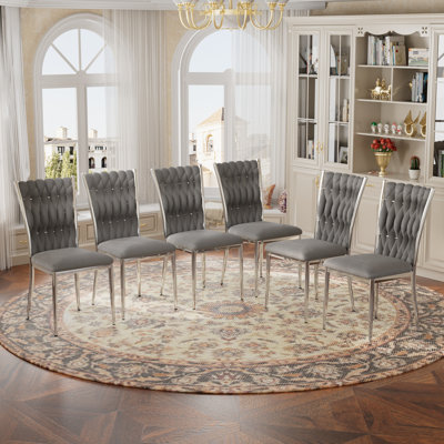 Velvet Dining Chairs Set - Woven Dining Room Chairs with Metal Legs- Modern Upholstered Accent Chair for Dining Room, Kitchen, Vanity, and Living Room