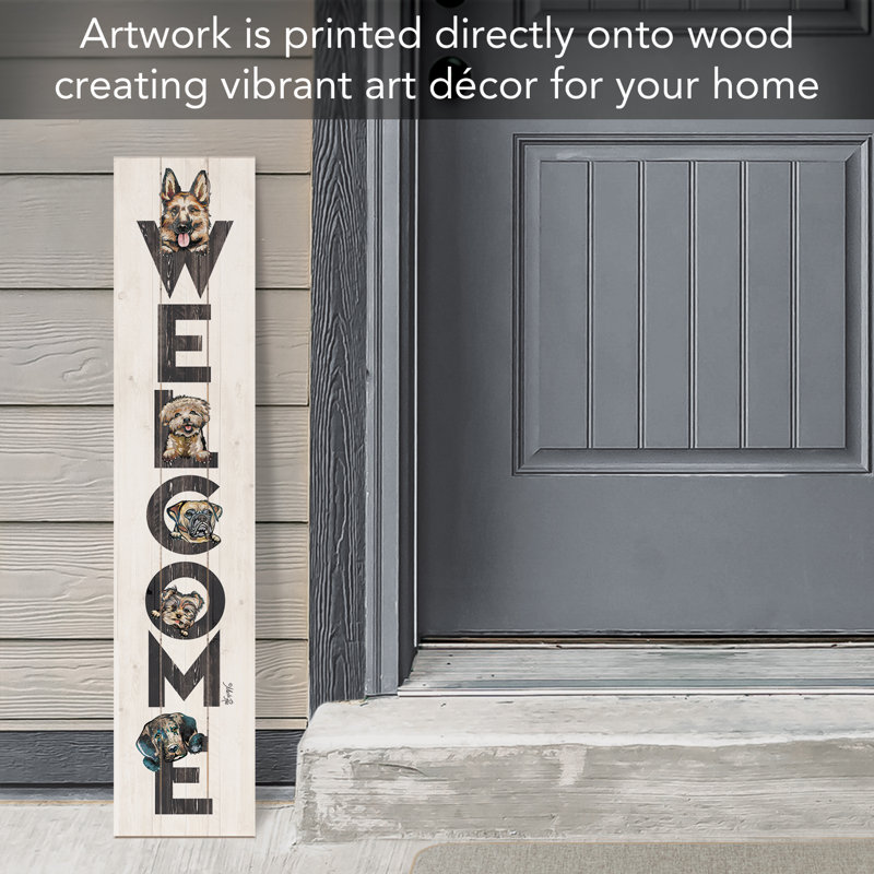 Panneau mural suspendu en bois Dog Welcome