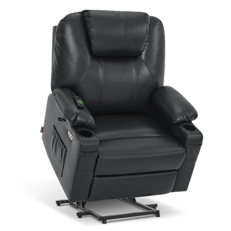 25.2" Seat Width Dual Motor Power Recliner Lift Chair with Vibration and Heat, Breathable Faux Leather, Black