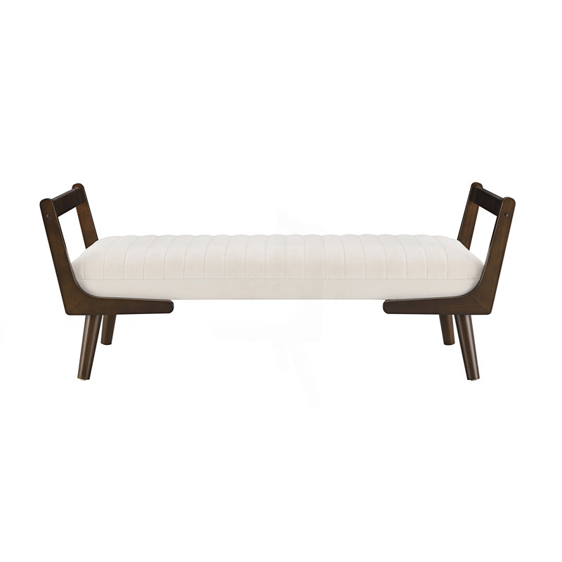 Banc Mid-Century, repose-pieds avec repose-pieds, Beige