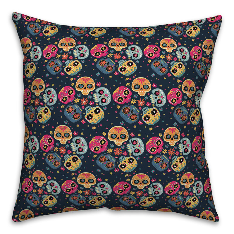  Circular Sugar Skull Throw Pillow