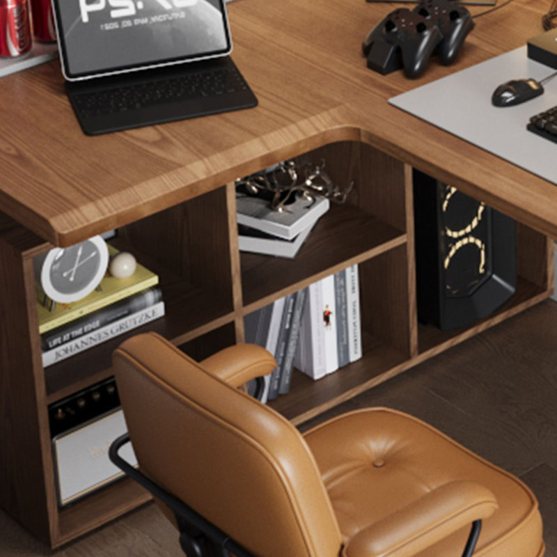 Bureau en bois massif en L noyer clair, H 29,53 po x l 70,87 po x P 41,34 po, Retour à gauche