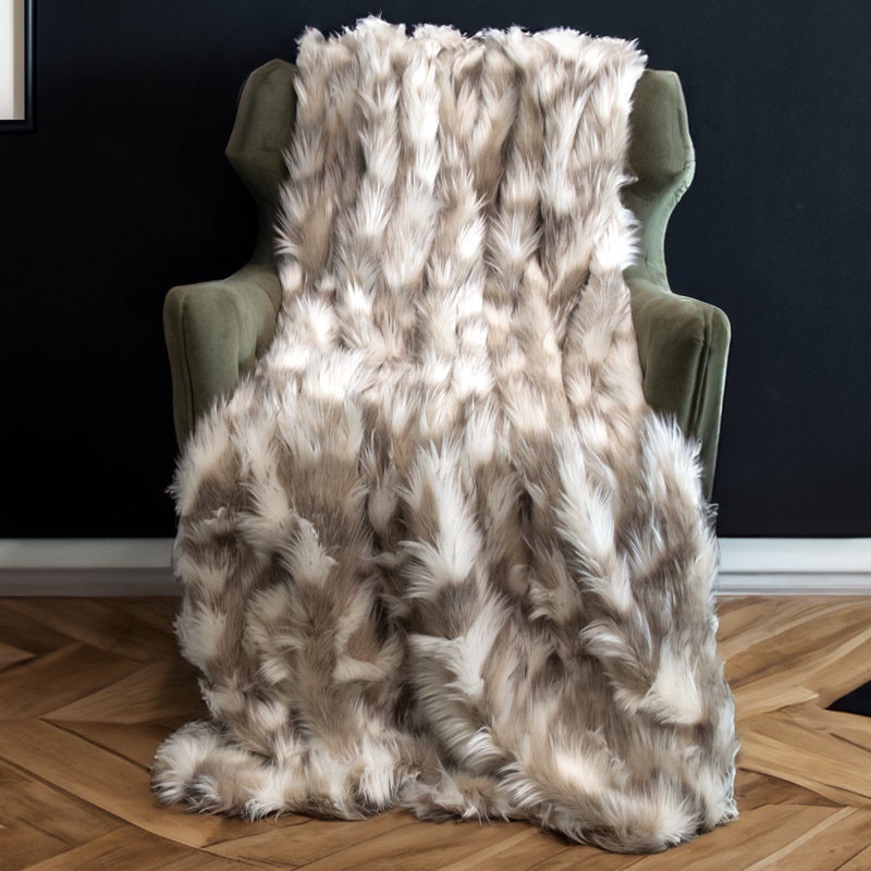 Jeté en fausse fourrure beige Thomas Collection® Luxury, L 90 po x L 108 po