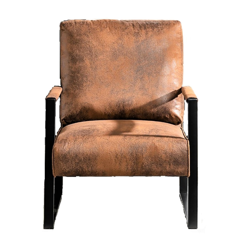 Fauteuil de salon de style Mid-Century moderne, microfibre tachetée de brun, structure en métal renforcé pour chaise de bureau à domicile, design, microfibre et carré