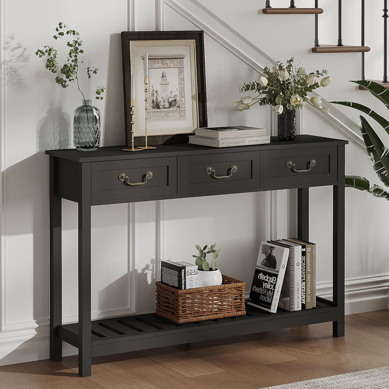 Table With 3 Drawers, Rustic Entryway Table, Na...