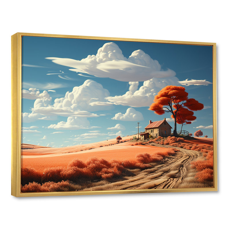 Dreamy Farm Hues Landscape, H 16 po x l 32 po x P 1 po, Cadre flottant doré