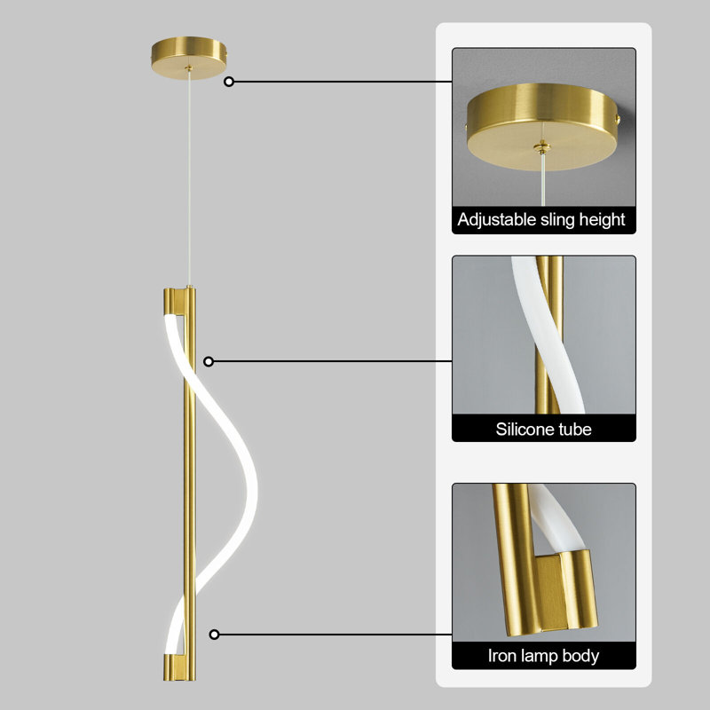 Luminaire suspendu à DEL moderne en or 6000K Luminaire suspendu à hauteur réglable pour îlot de cuisine Creative Spiral pour cuisine, salle à manger, salon, chambre à coucher (paquet de 3)