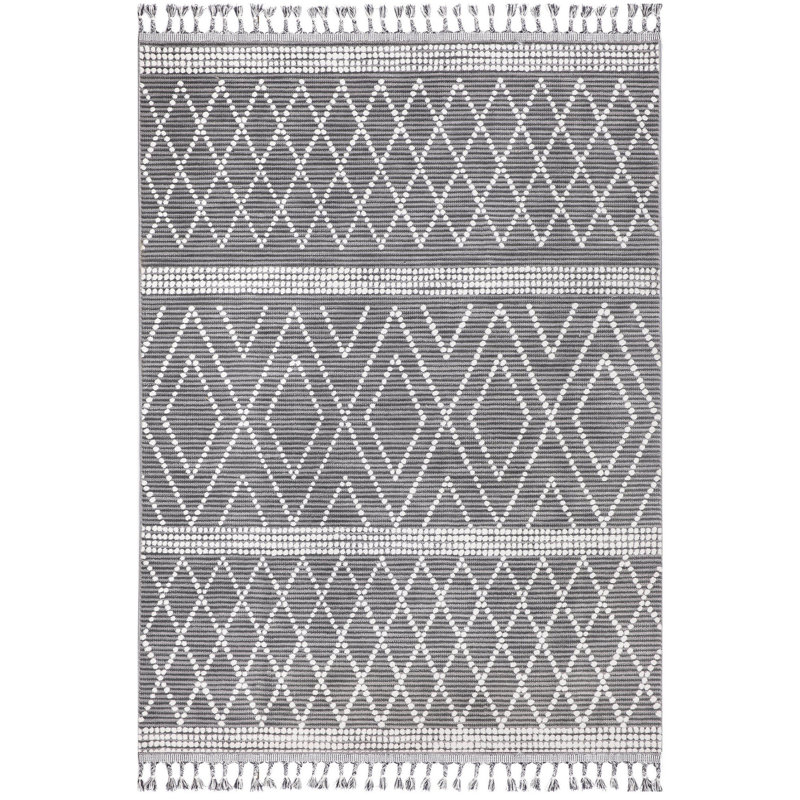 Tapis gris en polyester fabriqué à la main Millvale, Rectangle 5 pi 1 po x 7 pi 7 po