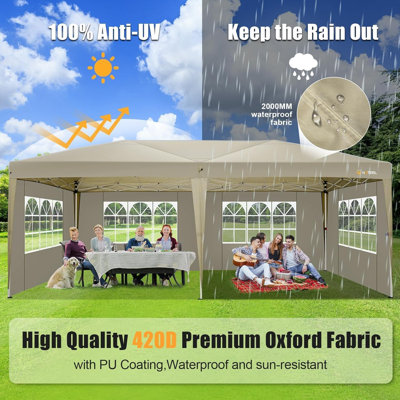 3m x 6m FT Folding Gazebo Waterproof Stable Party Tent Pop Up Gazebo with 6 Side Walls