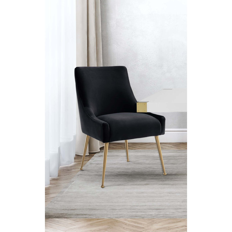 48.3cm H Velvet Upholstered Side Chair, Black
