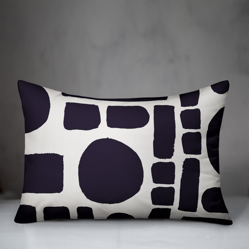 Indoor / Outdoor Geometric Lumbar Pillow, White/Navy