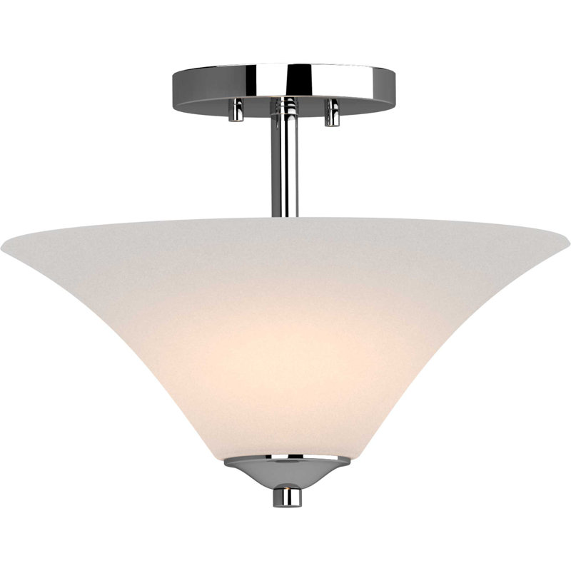 Plafonnier semi-encastré en nickel poli 2 lumières Alesia avec bol en verre givré