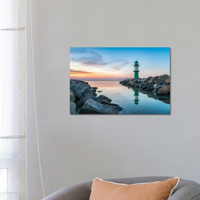 Lighthouse Westmole At Sunset, Warnemünde, Mecklenburg-Vorpommern, Germany by Jan Becke - Gallery-Wrapped Canvas Giclée on Canvas