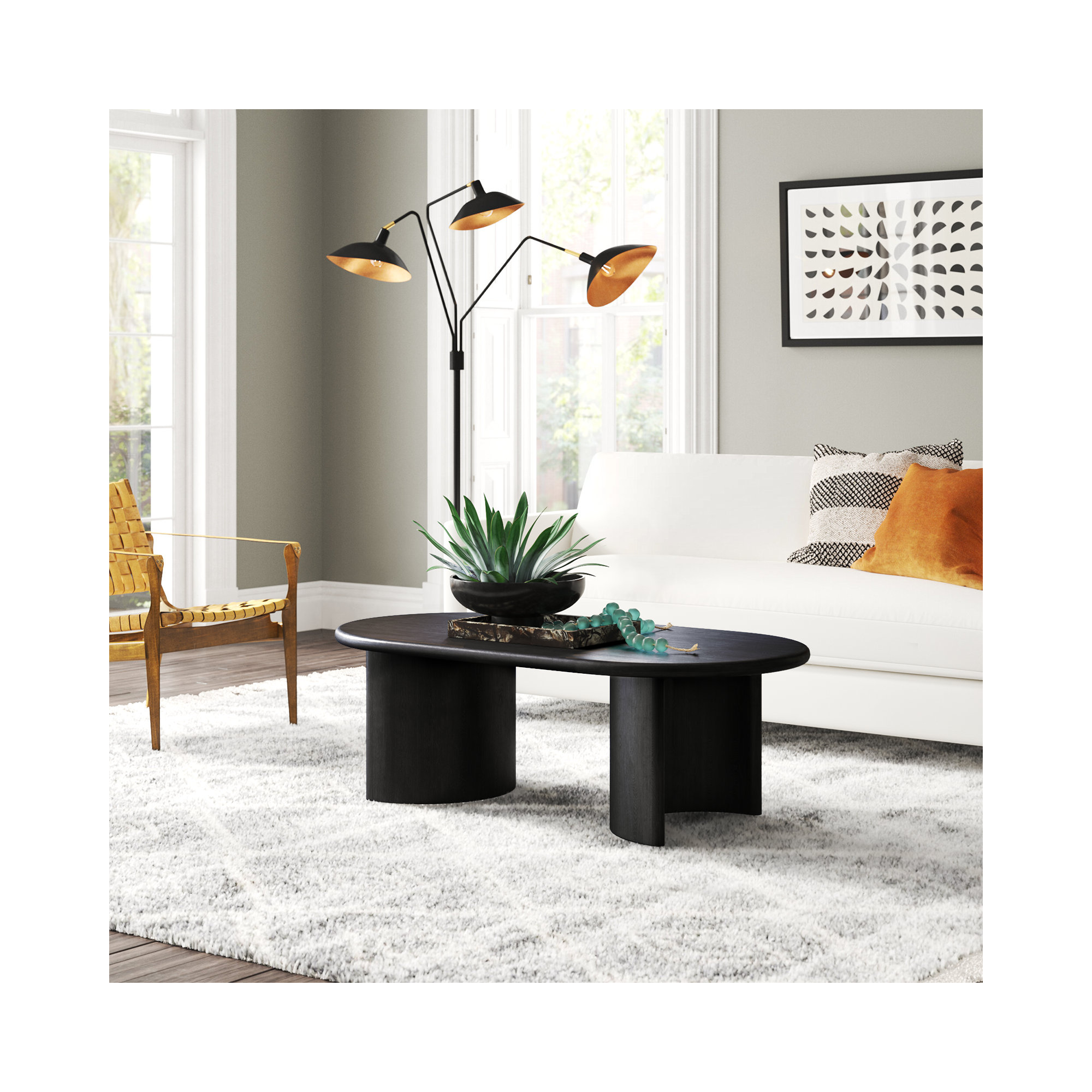 Haiden Single Coffee Table, 17" H x 27" L x 51" W, Aged Black Acacia