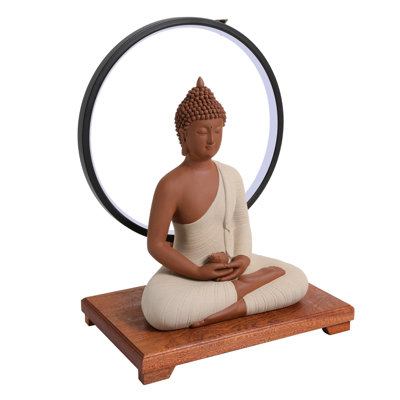 Ceramic Buddha Statue And LED Circle Table Lamp For Home Décor