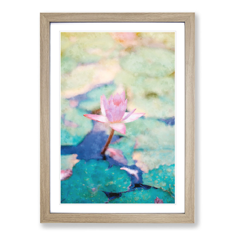 Pale Pink Water Lily - Picture Frame Painting, Oak Framed, 48cm H x 36cm W x 2cm D