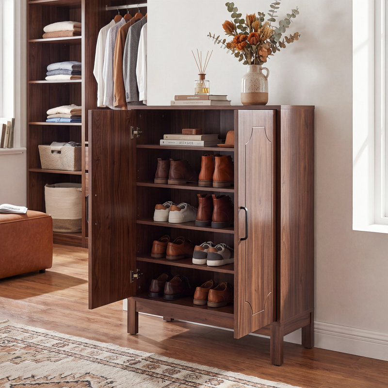 Armoire à chaussures 31,5 po avec tablettes réglables, rangement pour chaussures autoportant avec portes, armoire d'appoint de style campagnard pour le couloir et le salon, vestibule