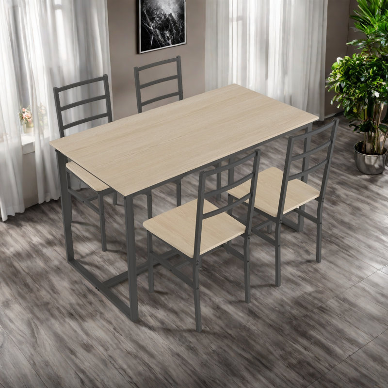 Ensemble de table et de chaises cinq pièces avec dossier, style industriel, structure solide, Beige, Noir, noir, noir, noir