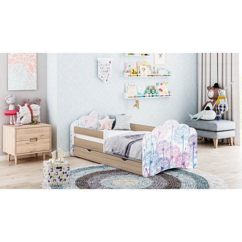 Racine European Toddler Bed Frame with Drawers, Sonoma Oak, 56.5 x 70 x 140cm