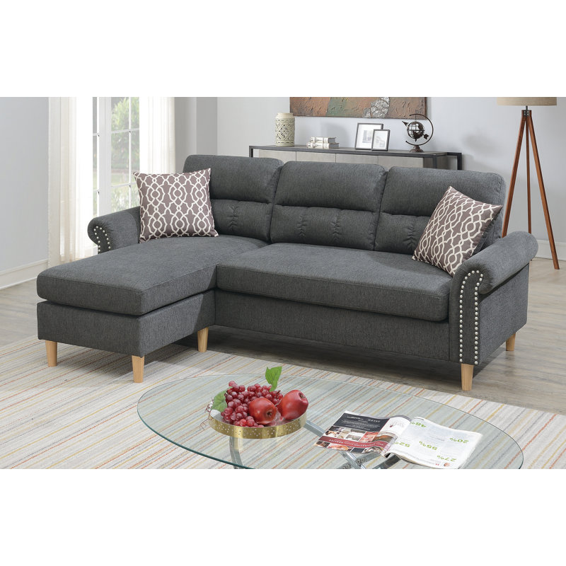 Canapé et méridienne réversible en microfibre / microsuède de 87 po de largeur Amneris, Ardoise, Oui