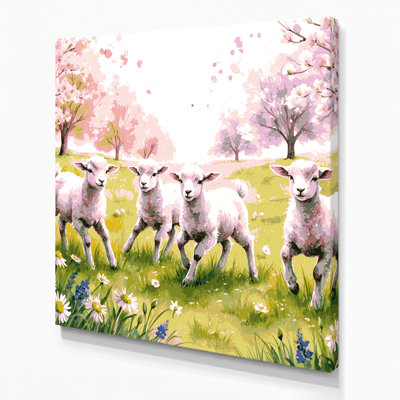 «Farm Spring Lambs», art mural sur toile beige