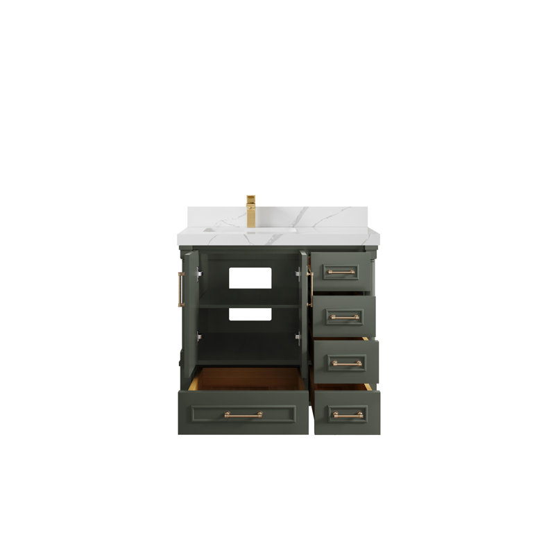 Pewter Green 36" Single Bathroom Vanity with Calacatta Quartz Top