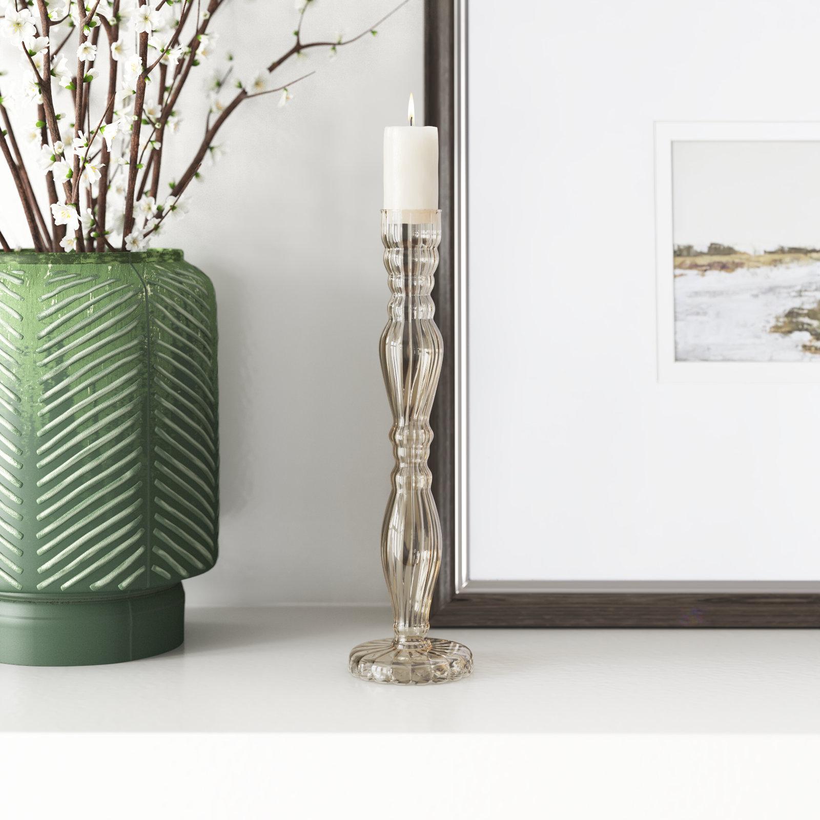 Marajo Candlestick Holder, Smoke, 9.75" H x 2.75" W x 2.75" D