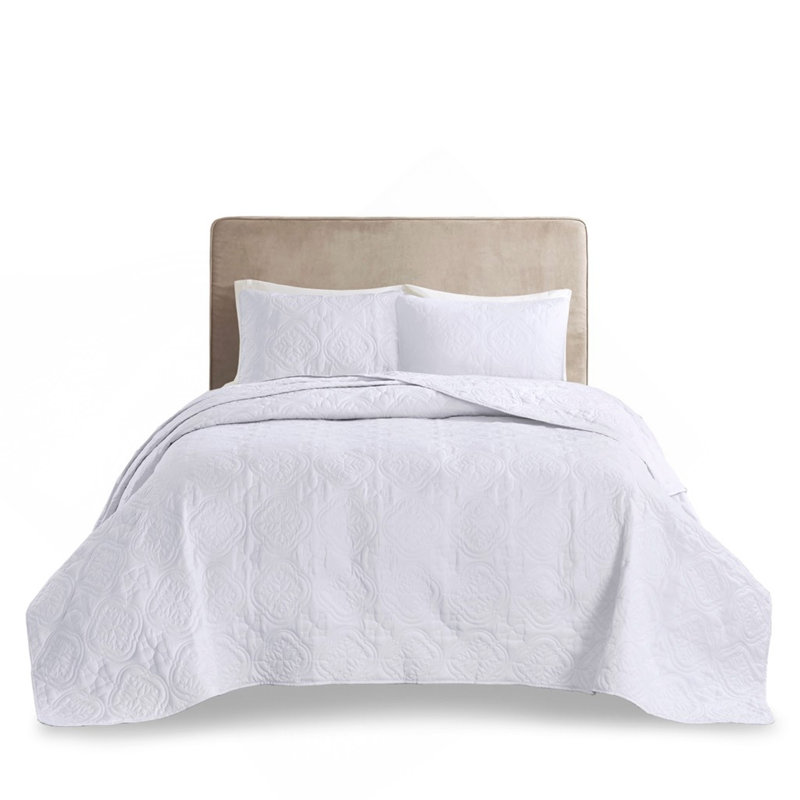 Ensemble de couvre-lit réversible 3 pièces avec surpiquage médaillon, double / grand surdimensionné, hypoallergénique et lavable à la machine