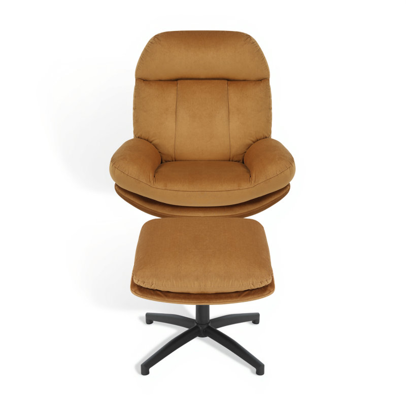 Velvet Swivel Accent Chair with Footstool, Tan