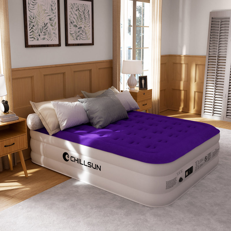 CHILLSUN 18 inch Double-High Air Mattresses with Built-in Pump, Queen