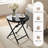 Round Outdoor Folding Side Table with Tempered Glass Top