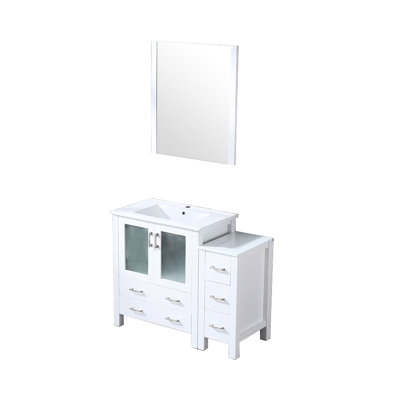 42 In. White Bath Vanity With Side Cabinet And Ceramic Top - 28 Mirror, Soft Close, , Scratch Stain , Sufficient Storage Options In With Cabinet, & Plenty Of Space