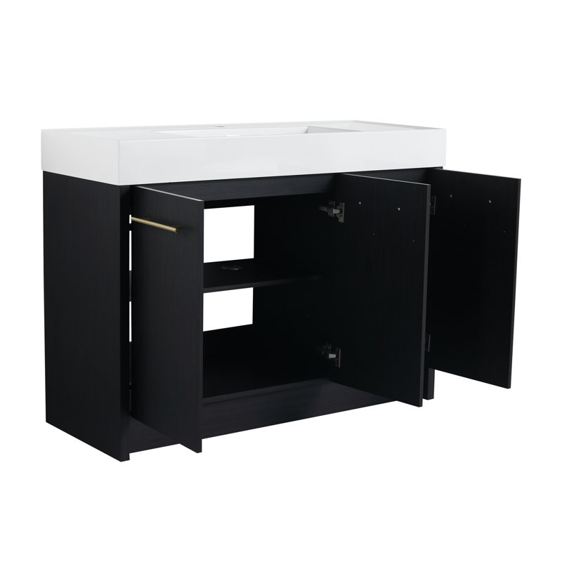 Ensemble de meuble-lavabo autoportant de 48 po avec lavabo en résine, avec porte à fermeture douce, ensemble KD, 48"
