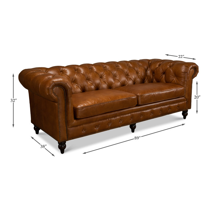 Carola Leather Sofa, Cuba Brown Genuine Leather