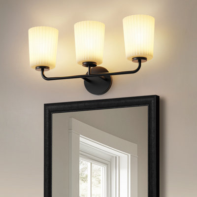 Chalfant Modern 3-Light Black Vanity Fixture With Striped Cone Glass Shades