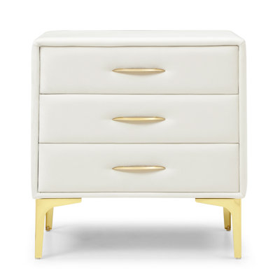 Elegant Velvet Upholstered Nightstand With Gold Legs