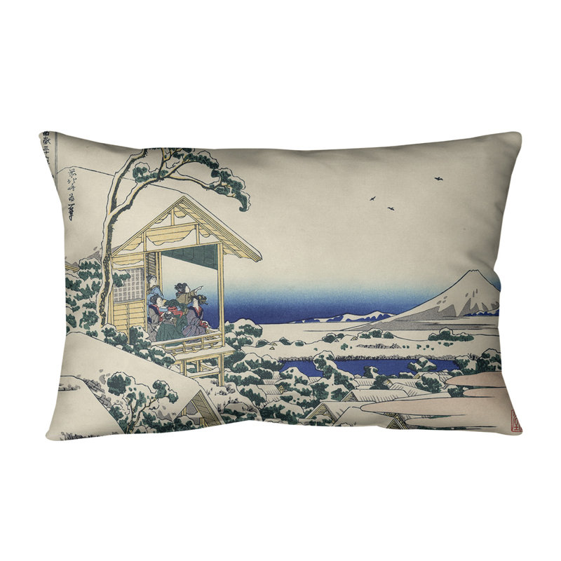 Coussin Katsushika Hokusai Tea House at Koishikawa, Blanc, Faux lin