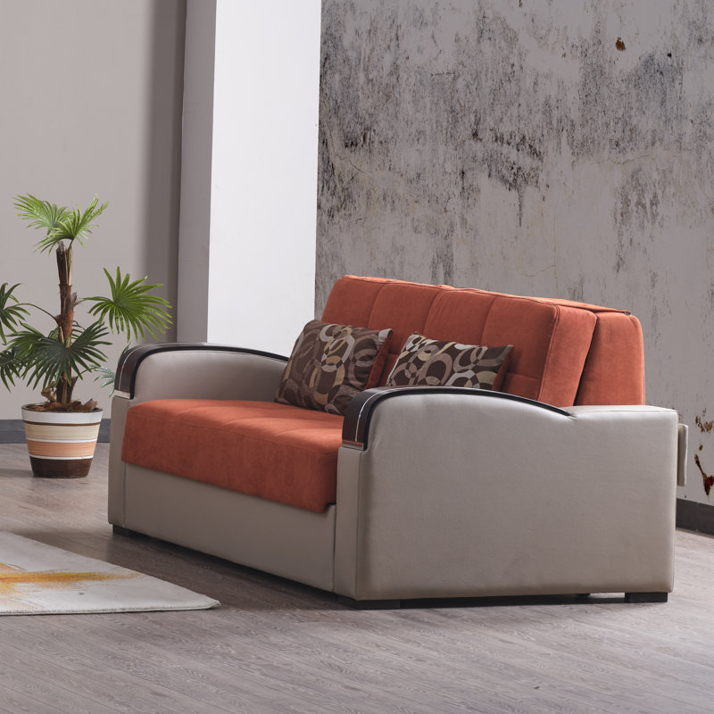 Annalia Sleep Plus 67 in. Fabric 2-Seater 3-in-1 Sleeper Loveseat Sofa Bed with Storage, Orange Chenille, Beige